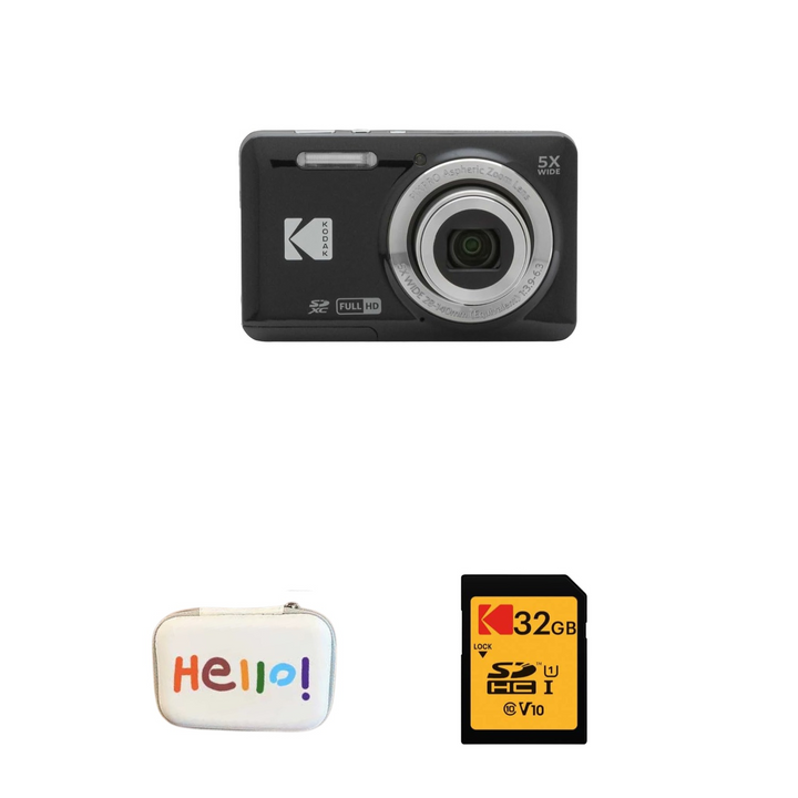KODAK PIXPRO FZ55 Digital Camera, Black, Hello White Carry Case, 32GB SD Card Bundle