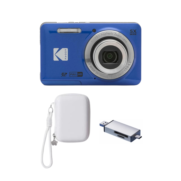 KODAK PIXPRO FZ55 Digital Camera, Blue, Ivory Strap Carry Case, Silver Card Reader Bundle - image 1