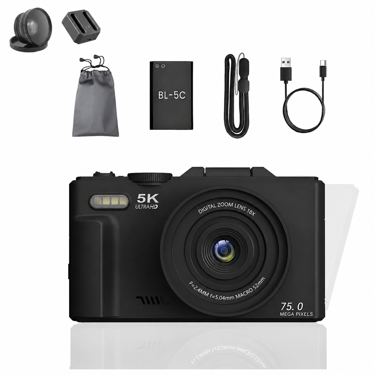 FLATIC Compact Digital Camera, Black, Standard Kit - image 1