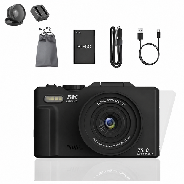FLATIC Compact Digital Camera, Black, Standard Kit