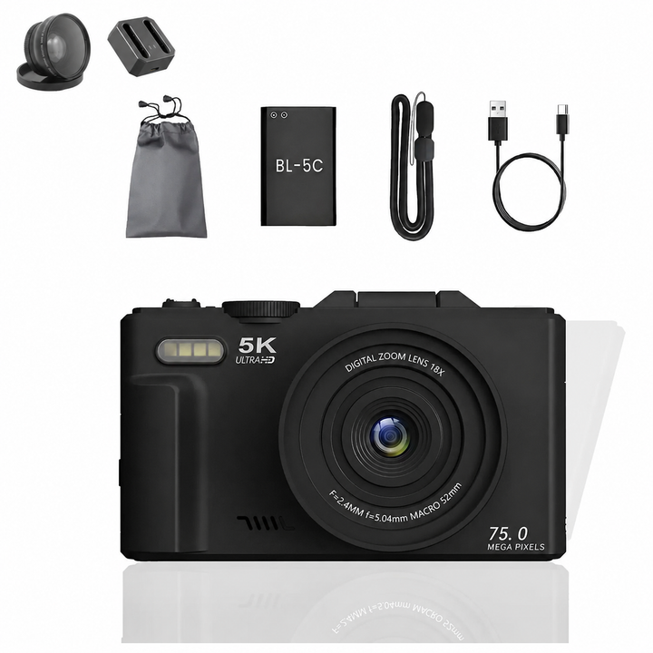 FLATIC Compact Digital Camera, Black, Standard Kit - image 1