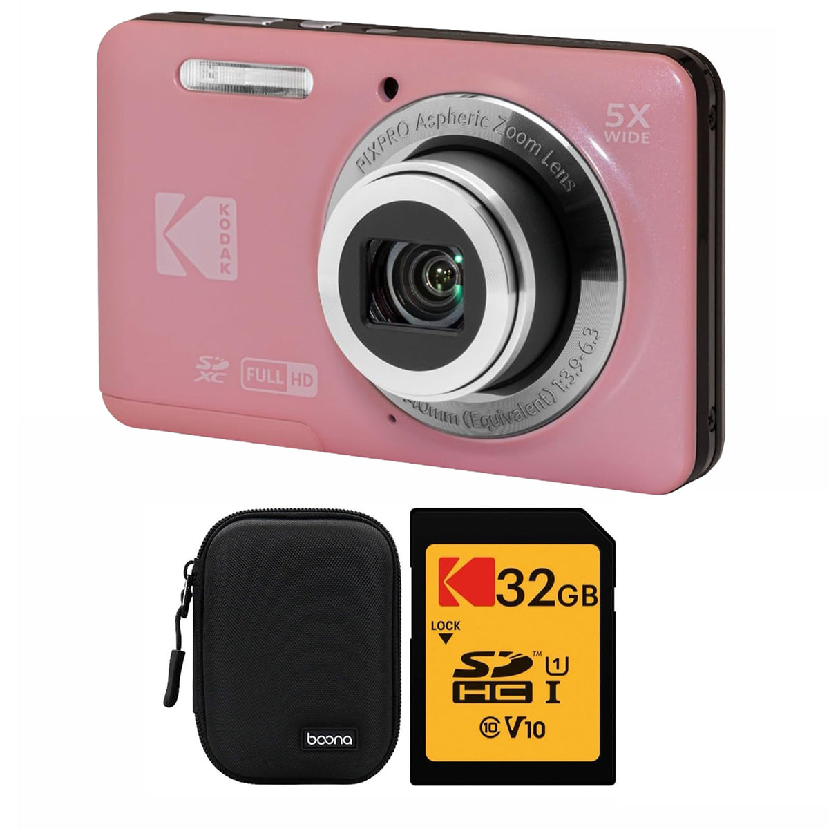 KODAK PIXPRO FZ55 Digital Camera, Pink, Black Carry Case, 32GB SD Card Bundle — image 1
