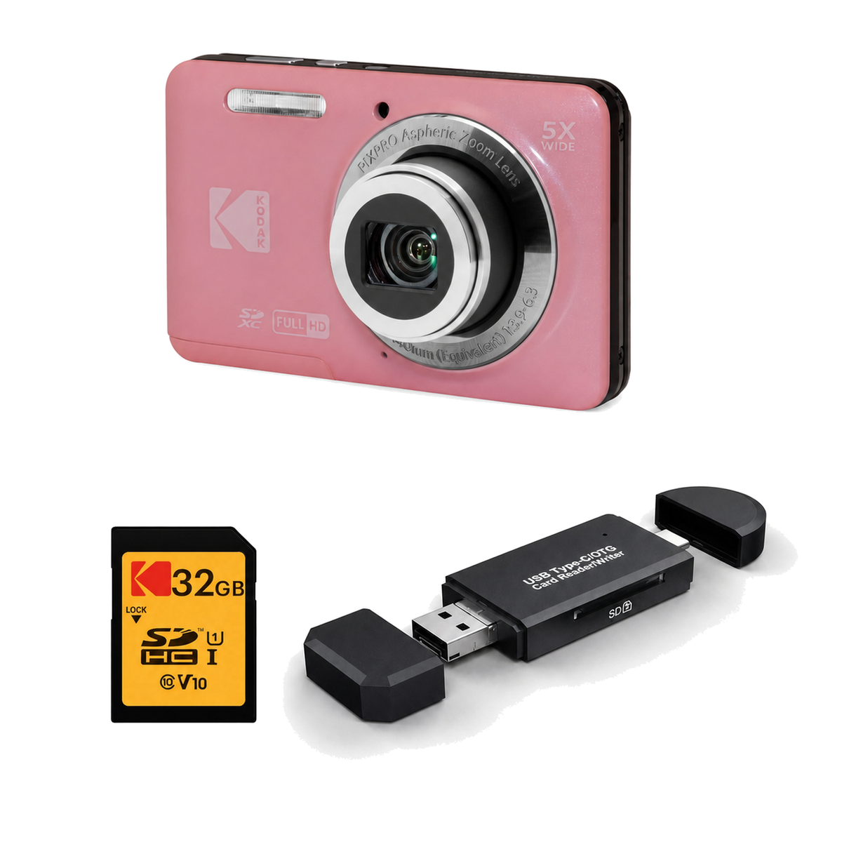 KODAK PIXPRO FZ55 Digital Camera, Pink, 32GB SD Card, 3-in-1 Card Reader Bundle - image 1