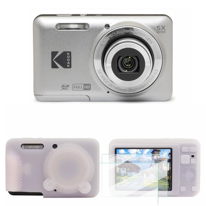 KODAK PIXPRO FZ55 Digital Camera, Silver, Meteor Silicone Case Bundle