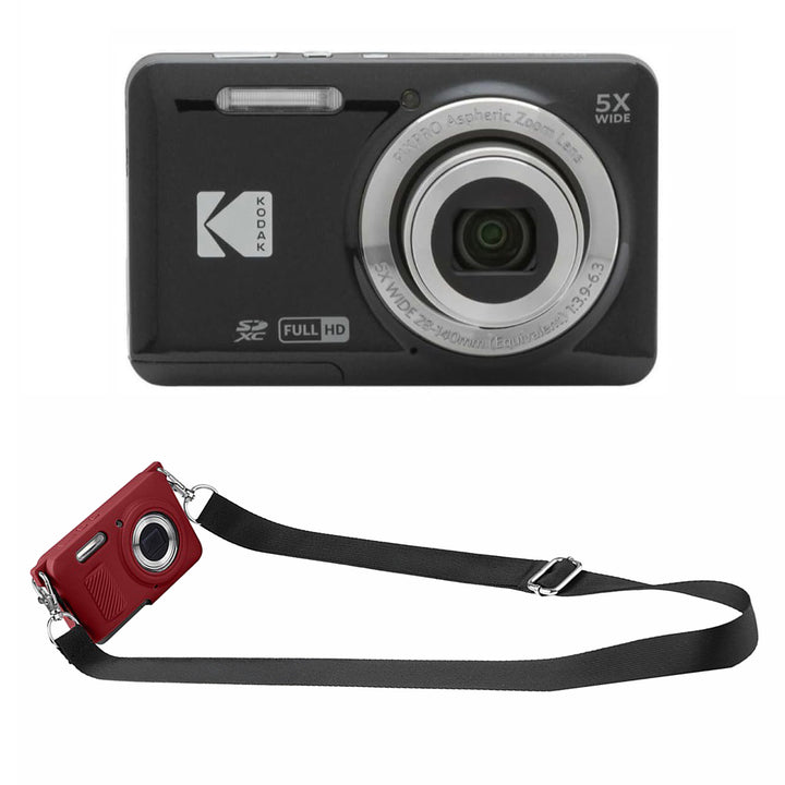 KODAK PIXPRO FZ55 Digital Camera, Black, Red Strap Silicone Case Bundle