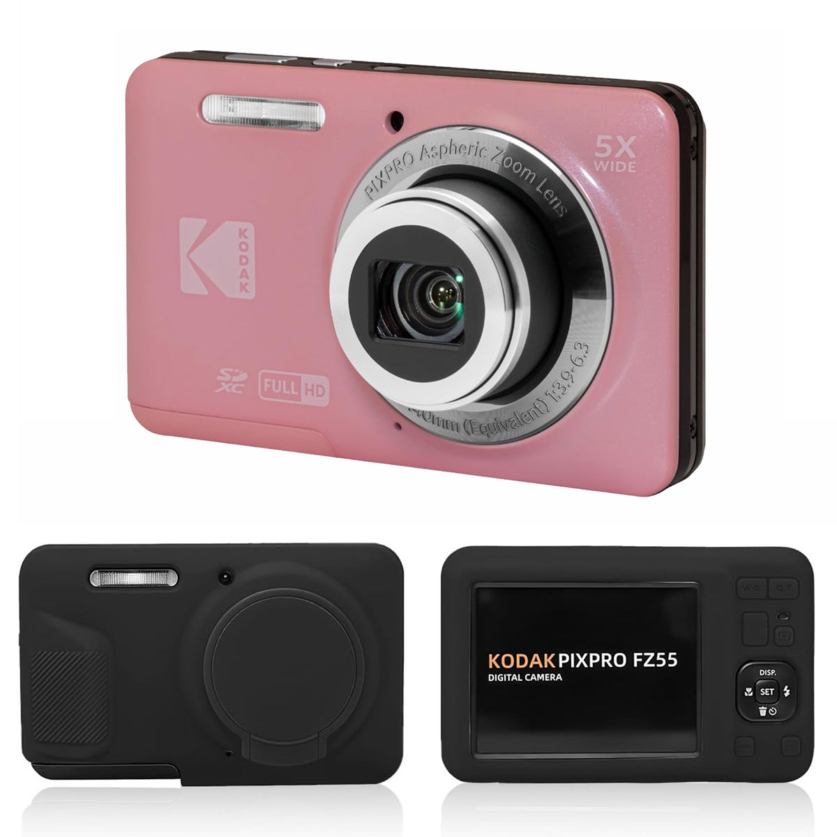 KODAK PIXPRO FZ55 Digital Camera, Pink, Black Silicone Case Bundle — image 1