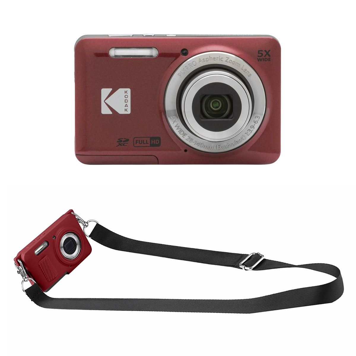 KODAK PIXPRO FZ55 Digital Camera, Red, Red Strap Silicone Case Bundle — image 1