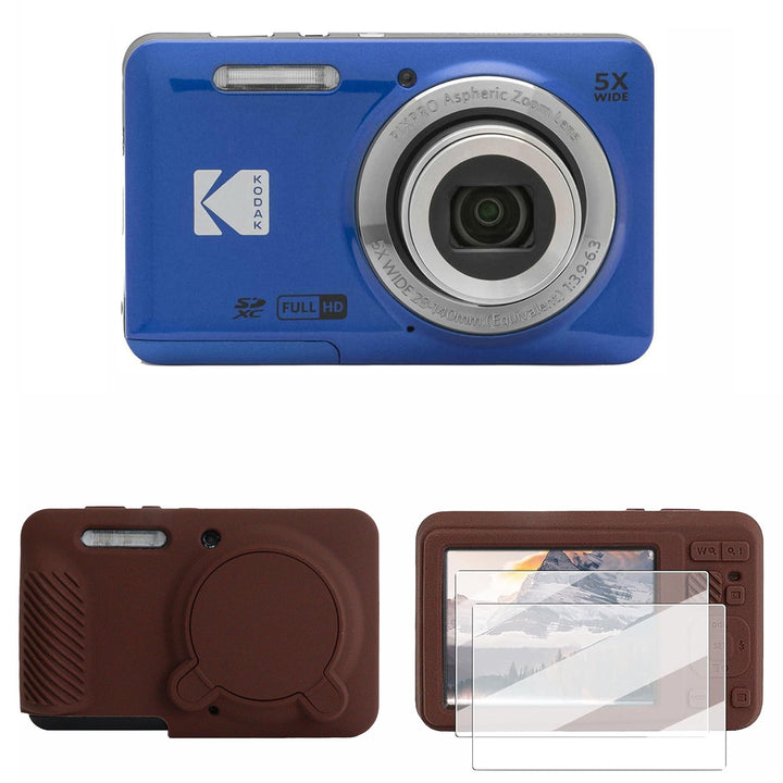 KODAK PIXPRO FZ55 Digital Camera, Blue, Brown Cat Silicone Case Bundle
