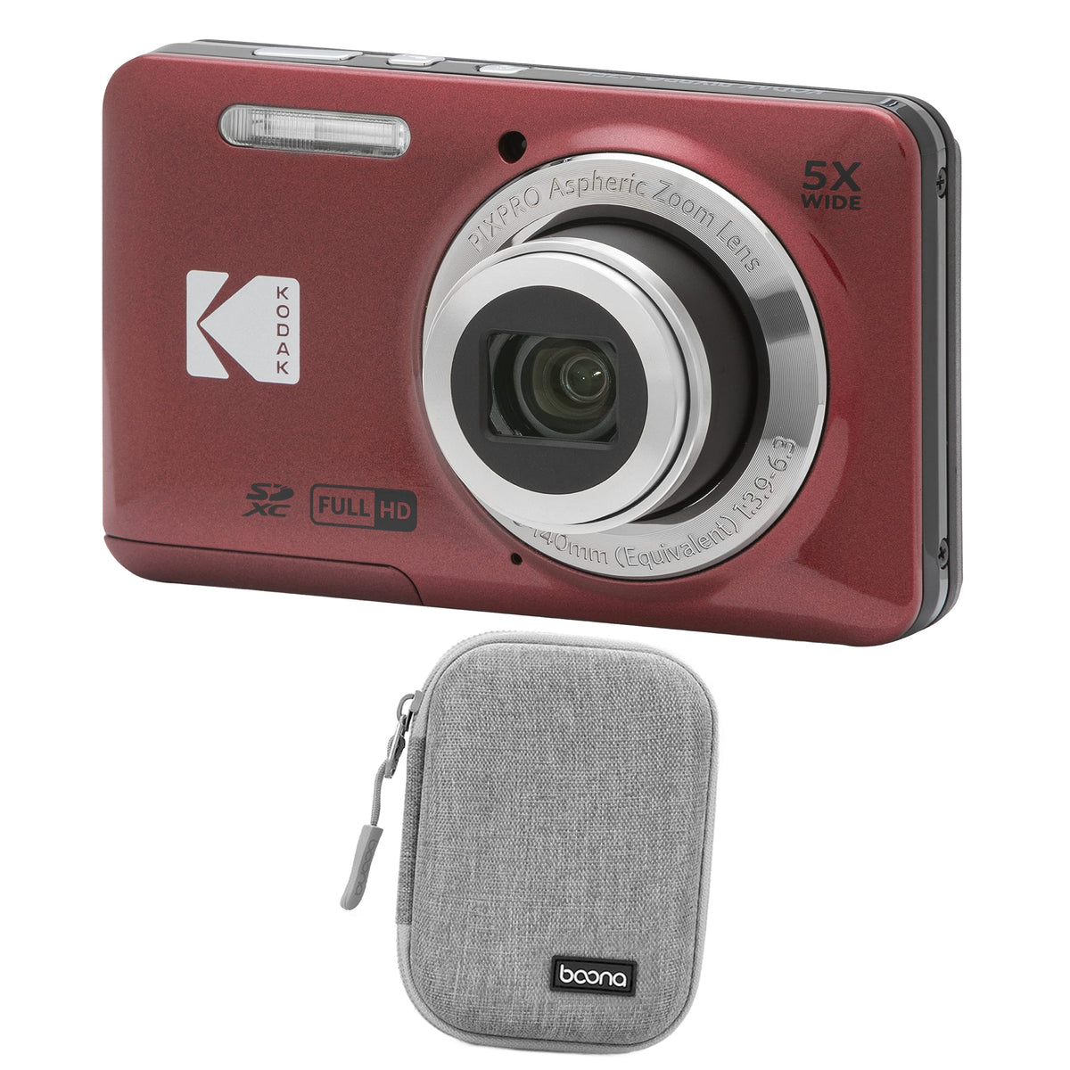 KODAK PIXPRO FZ55 Digital Camera, Red, Silver Carry Case Bundle — image 1