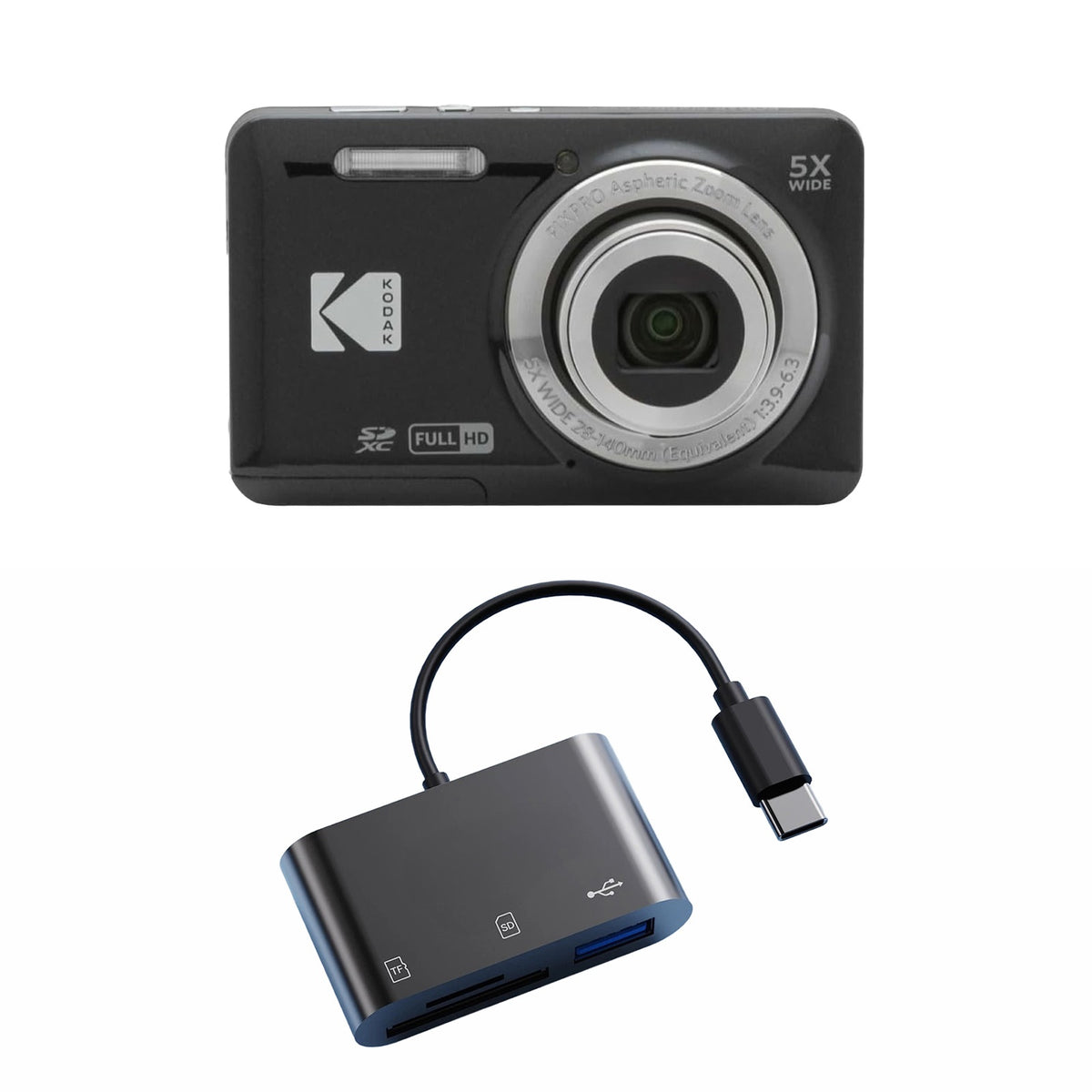 KODAK PIXPRO FZ55 Digital Camera, Black, Black Card Reader Bundle — image 1
