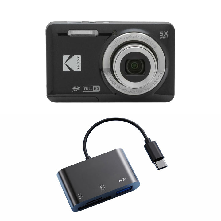 KODAK PIXPRO FZ55 Digital Camera, Black, Black Card Reader Bundle