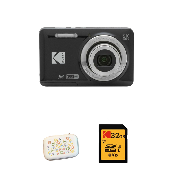 KODAK PIXPRO FZ55 Digital Camera, Black, Speckled White Carry Case, 32GB SD Card Bundle