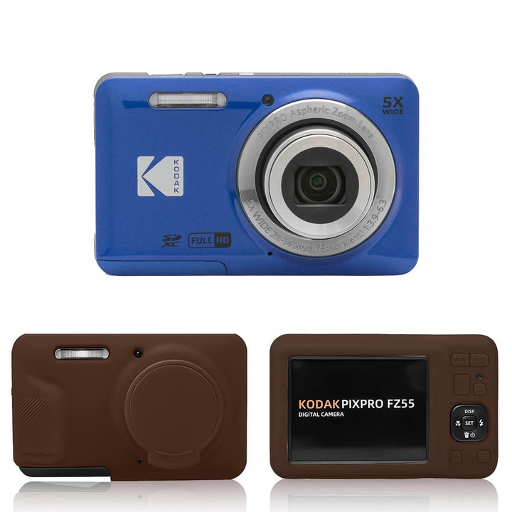 KODAK PIXPRO FZ55 Digital Camera, Blue, Brown Protective Shell Bundle