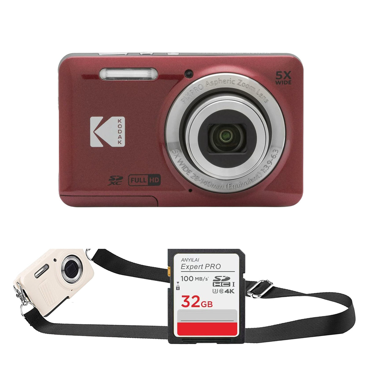KODAK PIXPRO FZ55 Digital Camera, Red, 32GB SD Card, Strap Style Bundle — image 1