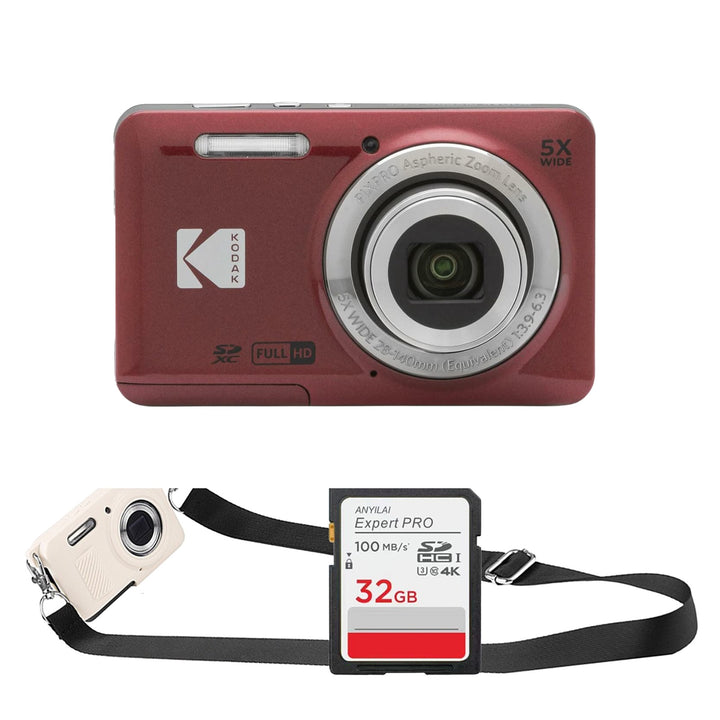 KODAK PIXPRO FZ55 Digital Camera, Red, 32GB SD Card, Strap Style Bundle