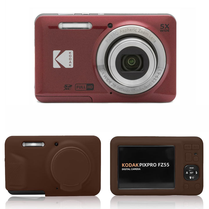KODAK PIXPRO FZ55 Digital Camera, Red, Brown Silicone Case Bundle
