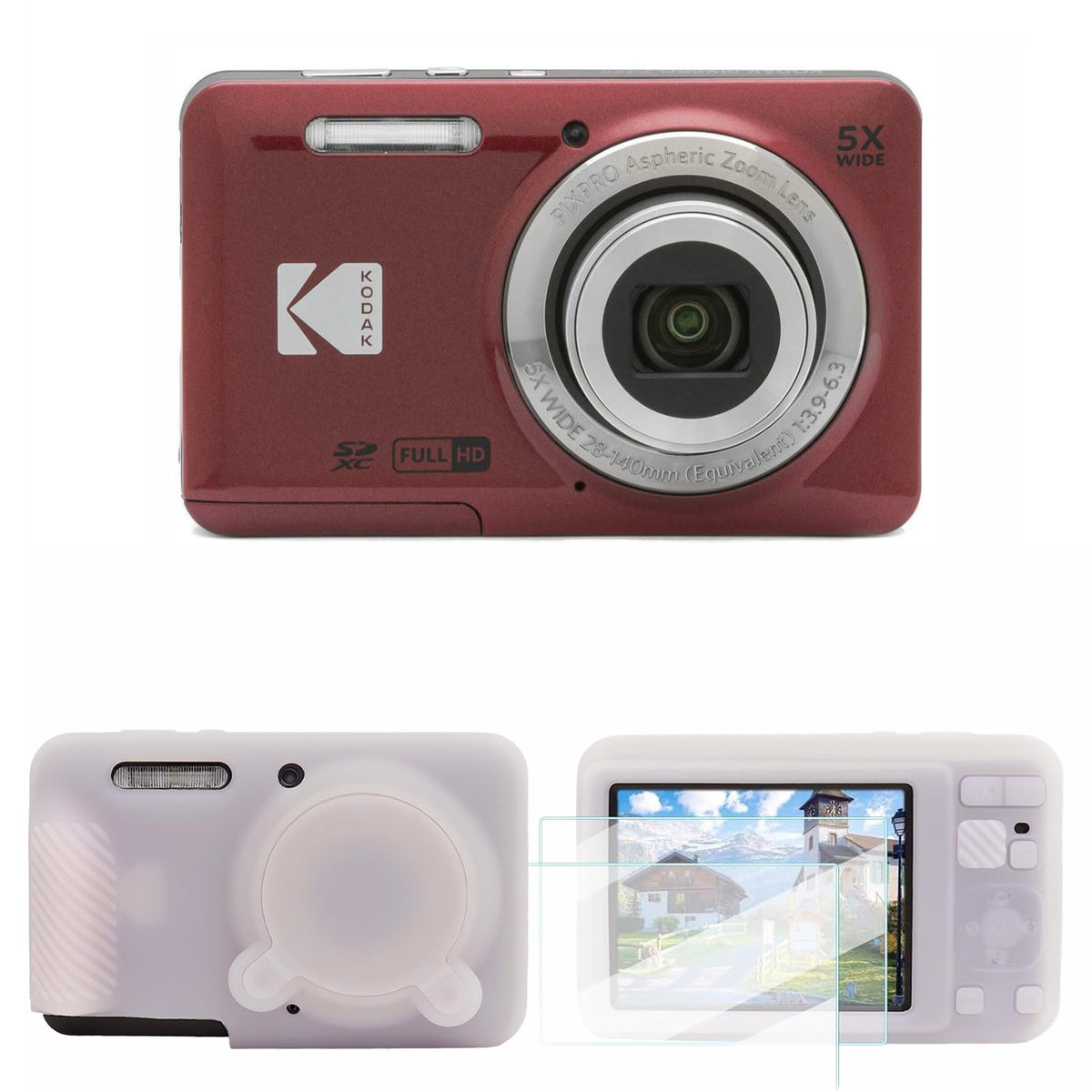 KODAK PIXPRO FZ55 Digital Camera, Red, Meteor Silicone Case Bundle — image 1