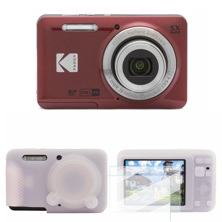 KODAK PIXPRO FZ55 Digital Camera, Red, Meteor Silicone Case Bundle