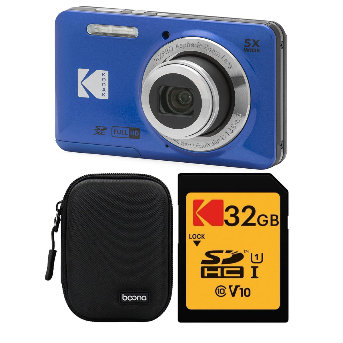 KODAK PIXPRO FZ55 Digital Camera, Blue, Black Carry Case, 32GB SD Card Bundle — image 1