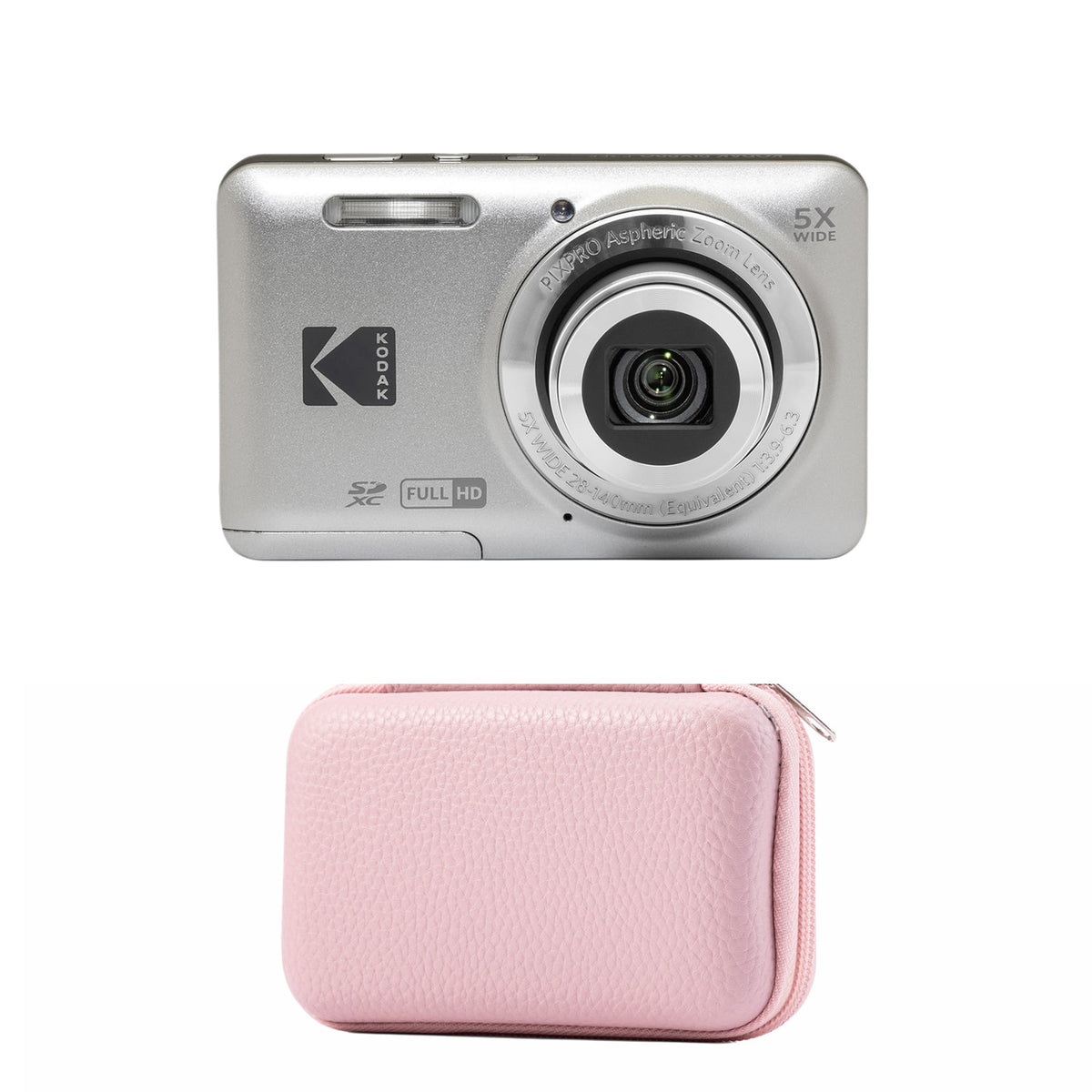KODAK PIXPRO FZ55 Digital Camera, Silver, Pink Carry Case Bundle — image 1