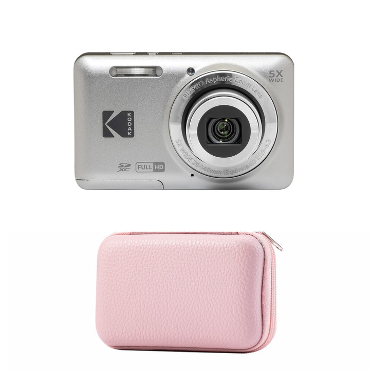 KODAK PIXPRO FZ55 Digital Camera, Silver, Pink Carry Case Bundle