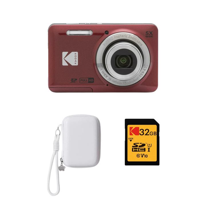 KODAK PIXPRO FZ55 Digital Camera, Red, Ivory Strap Carry Case, 32GB SD Card Bundle - image 1