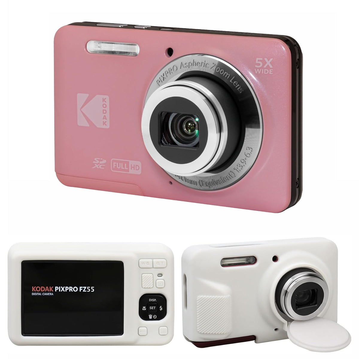 KODAK PIXPRO FZ55 Digital Camera, Pink, White Silicone Case Bundle — image 1