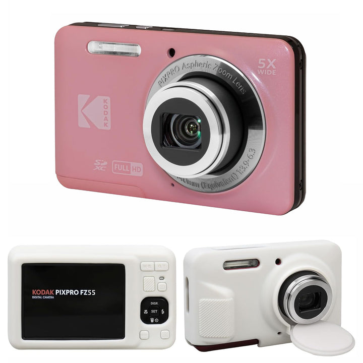 KODAK PIXPRO FZ55 Digital Camera, Pink, White Silicone Case Bundle