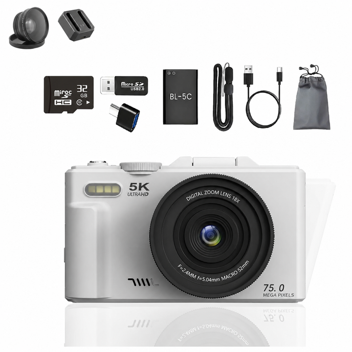 FLATIC Compact Digital Camera, White, 32GB SD Card - image 1