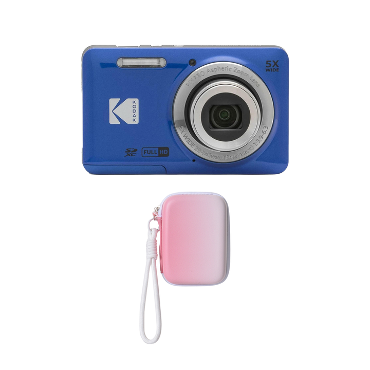 KODAK PIXPRO FZ55 Digital Camera, Blue, Gradient Pink Strap Carry Case Bundle - image 1