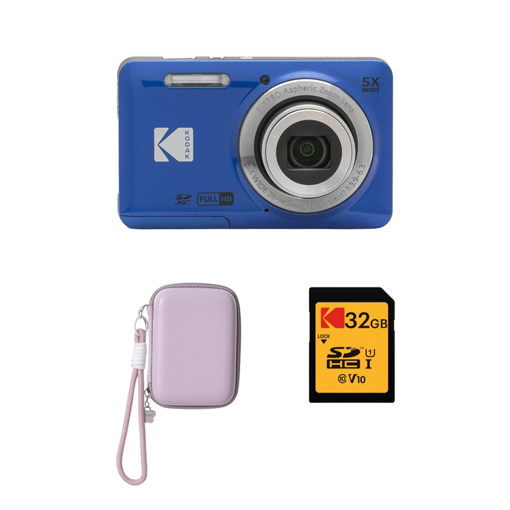 KODAK PIXPRO FZ55 Digital Camera, Blue, Lilac Strap Carry Case, 32GB SD Card Bundle - image 1