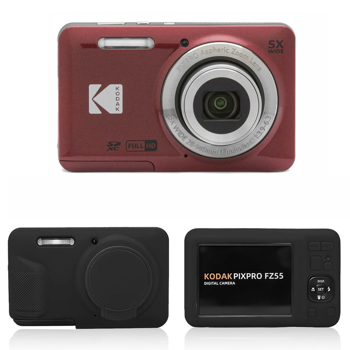 KODAK PIXPRO FZ55 Digital Camera, Red, Black Silicone Case Bundle