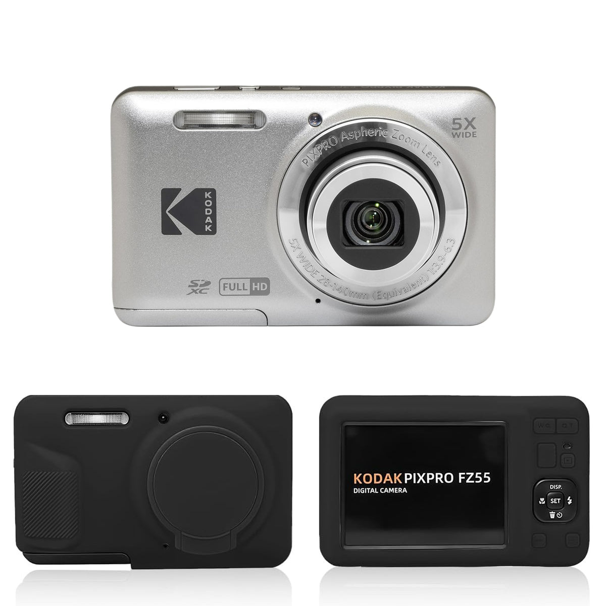 KODAK PIXPRO FZ55 Digital Camera, Silver, Black Protective Shell Bundle — image 1