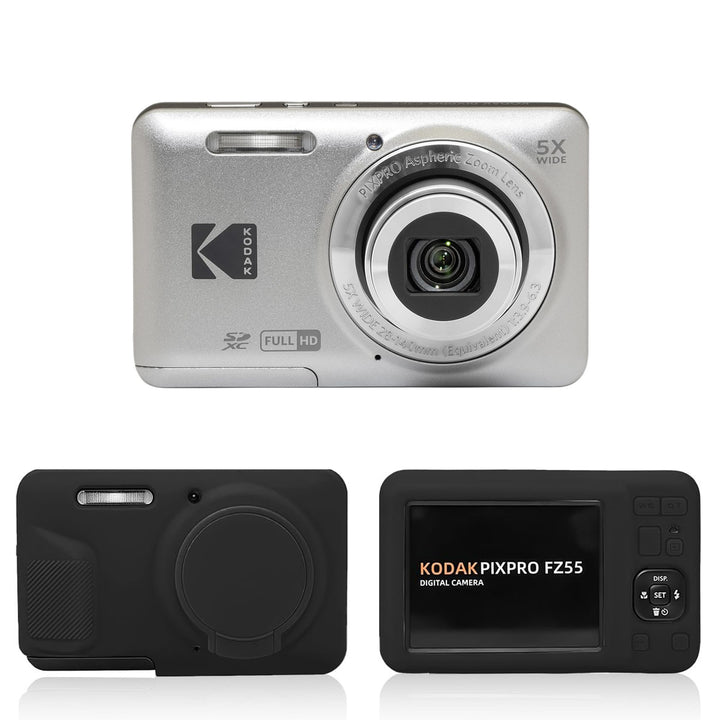 KODAK PIXPRO FZ55 Digital Camera, Silver, Black Protective Shell Bundle