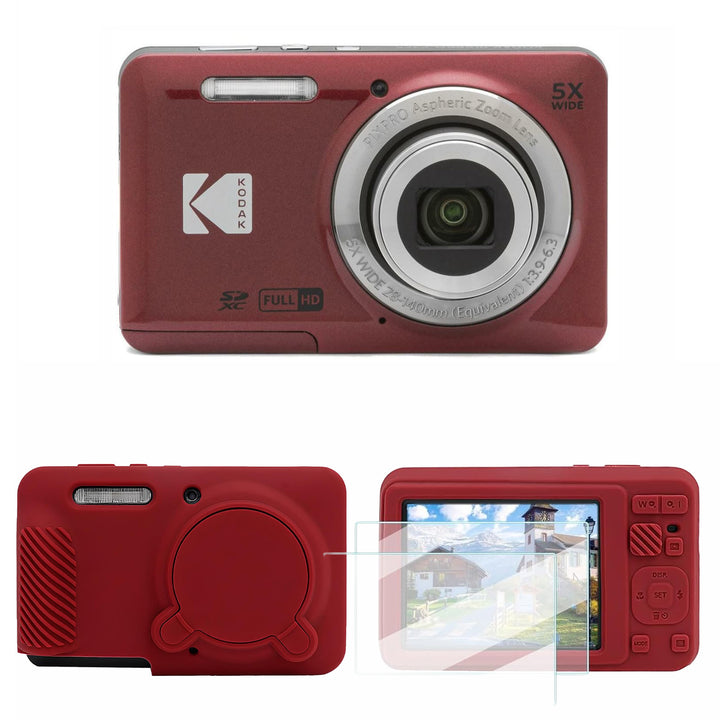 KODAK PIXPRO FZ55 Digital Camera, Red, Red Cat Silicone Case Bundle