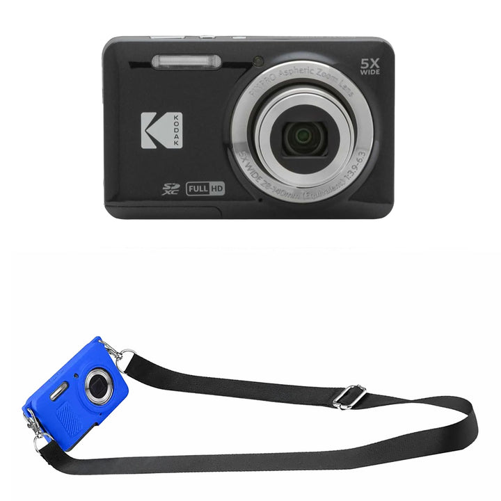 KODAK PIXPRO FZ55 Digital Camera, Black, Blue Strap Silicone Case Bundle