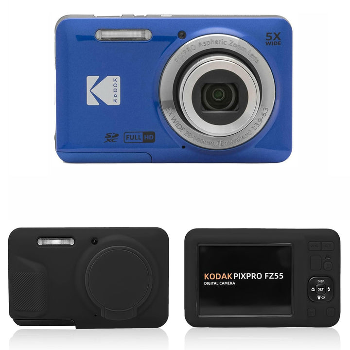KODAK PIXPRO FZ55 Digital Camera, Blue, Black Silicone Case Bundle