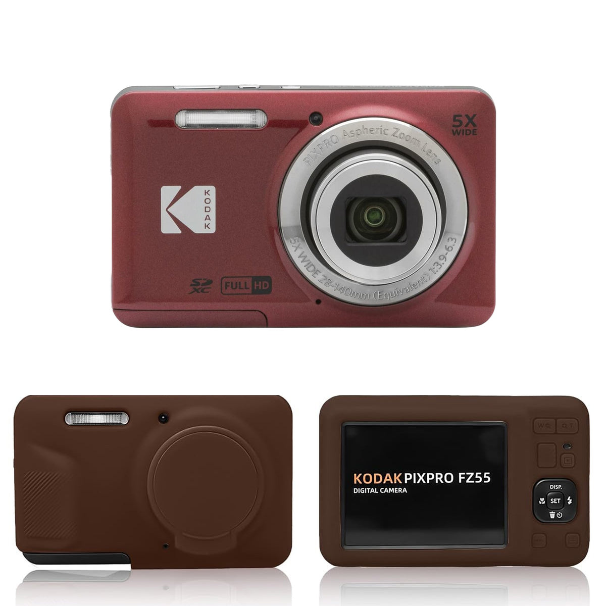 KODAK PIXPRO FZ55 Digital Camera, Red, Brown Protective Shell Bundle — image 1