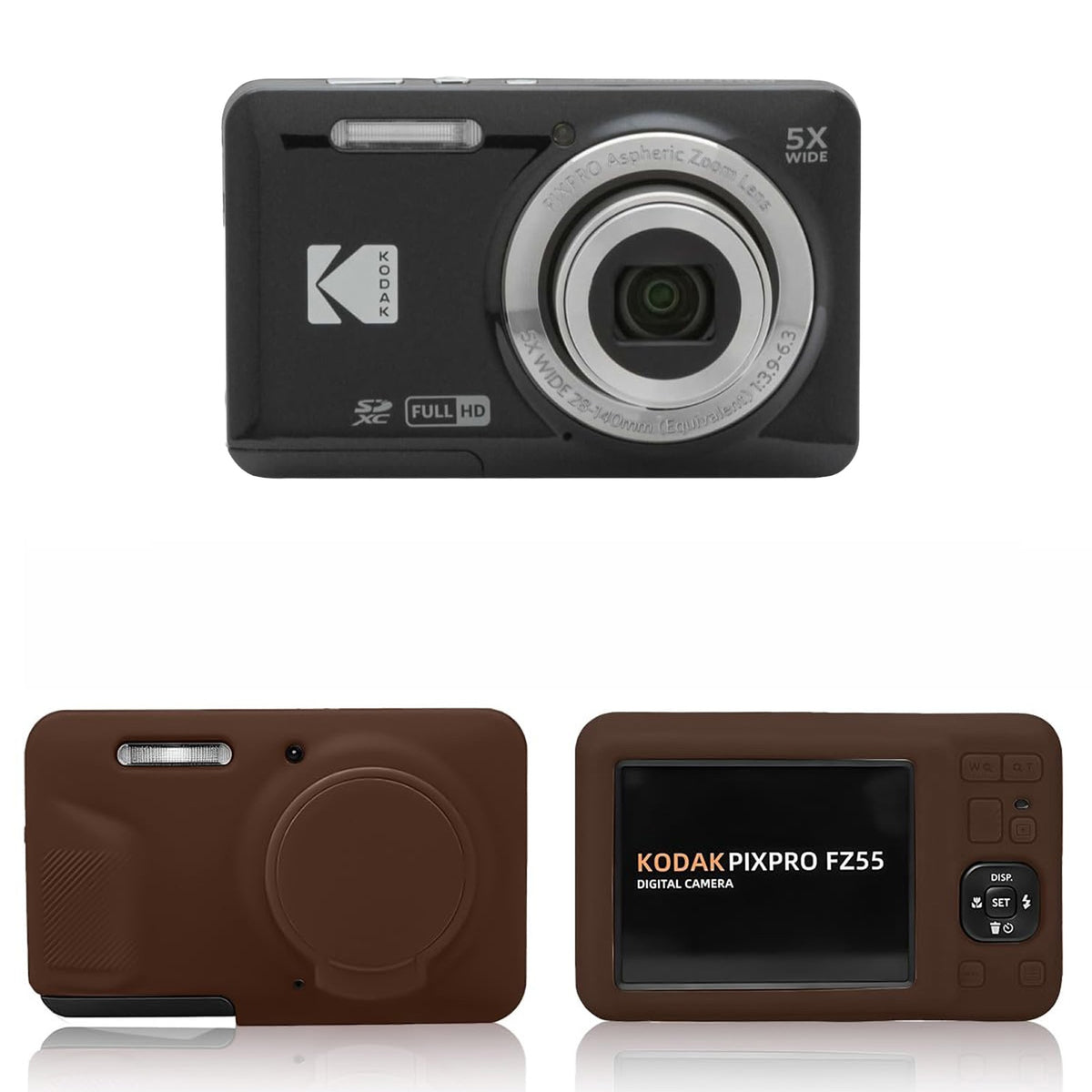 KODAK PIXPRO FZ55 Digital Camera, Black, Brown Silicone Case Bundle — image 1