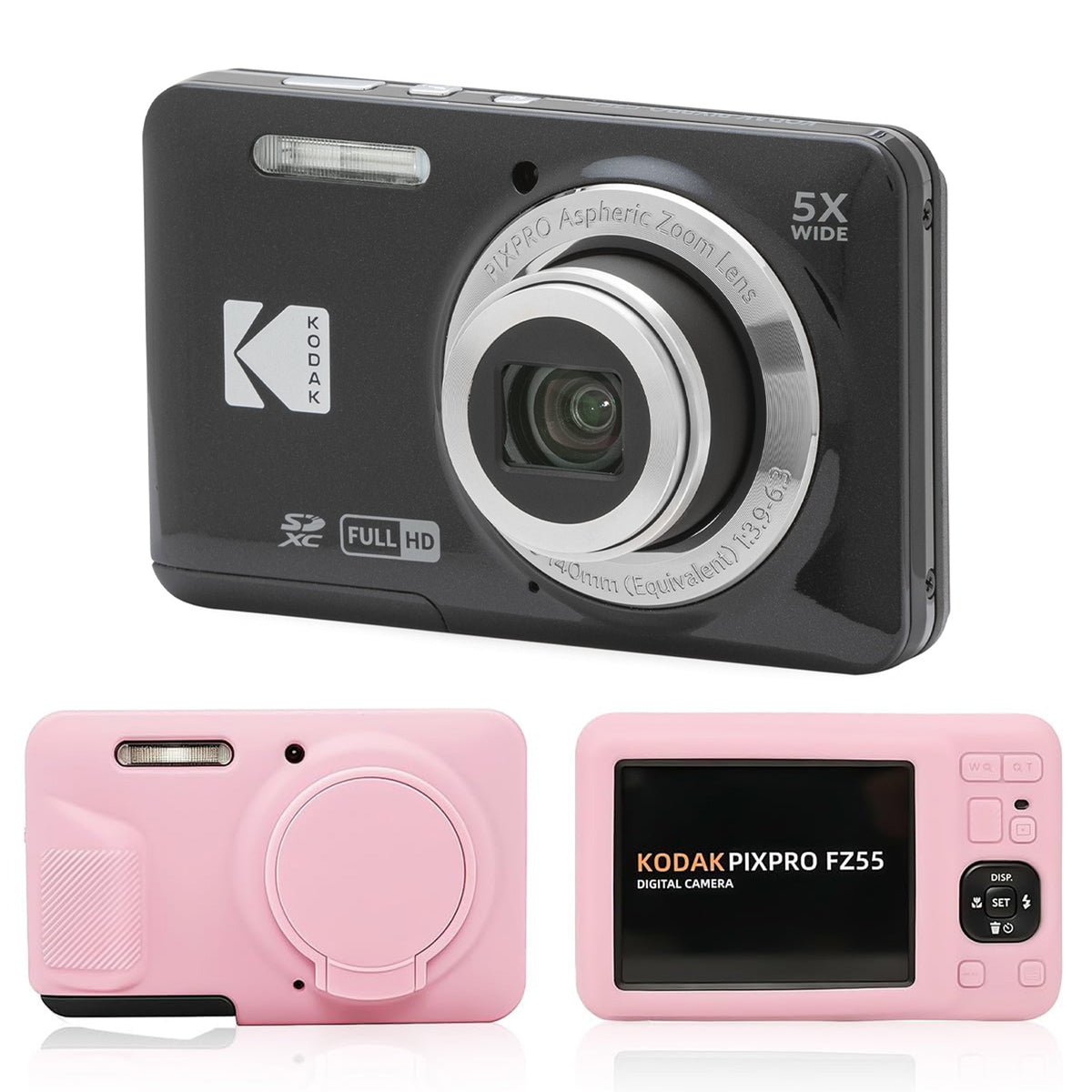 KODAK PIXPRO FZ55 Digital Camera, Black, Pink Protective Shell Bundle — image 1