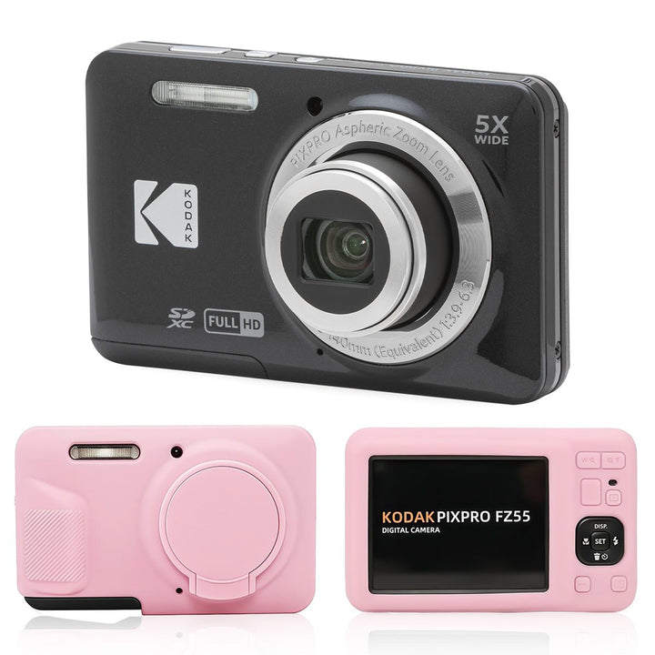 KODAK PIXPRO FZ55 Digital Camera, Black, Pink Protective Shell Bundle