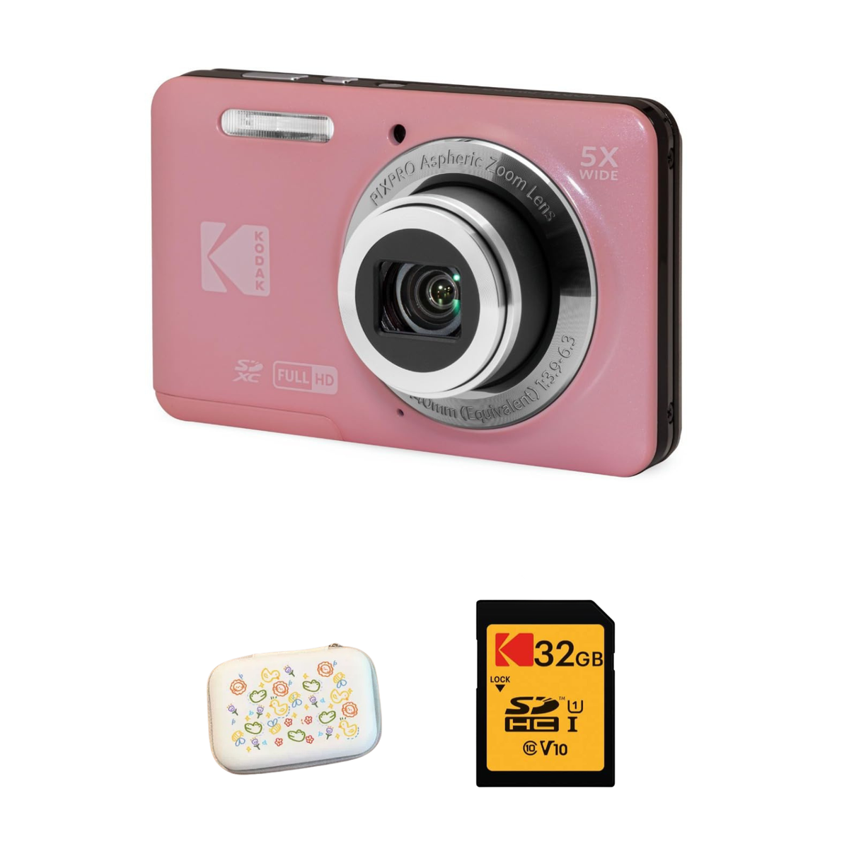 KODAK PIXPRO FZ55 Digital Camera, Pink, Speckled White Carry Case, 32GB SD Card Bundle — image 1