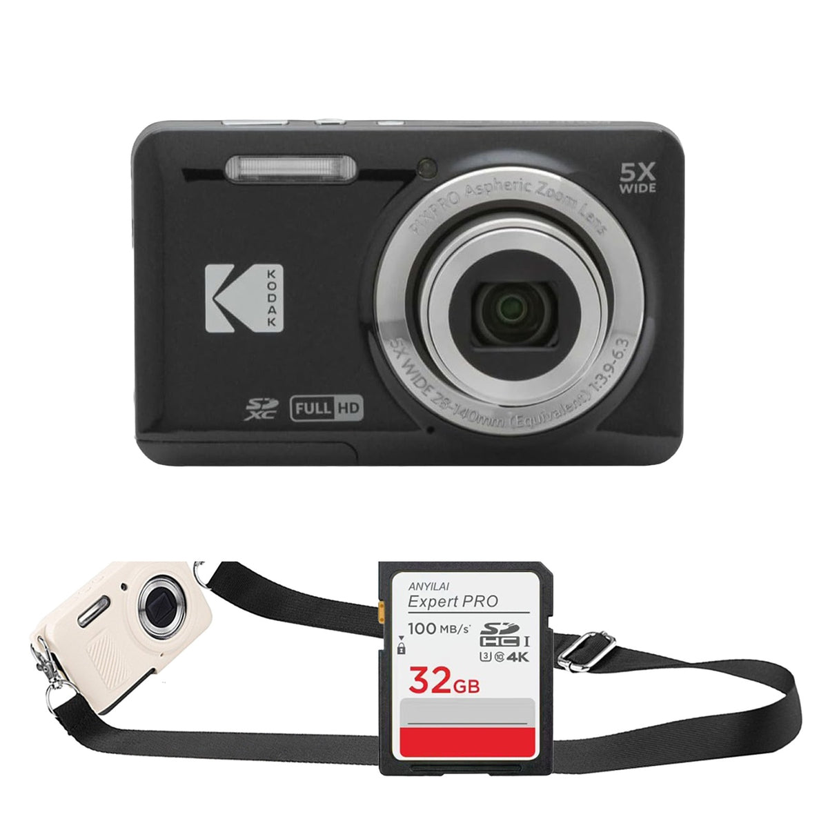 KODAK PIXPRO FZ55 Digital Camera, Black, 32GB SD Card, Strap Style Bundle — image 1
