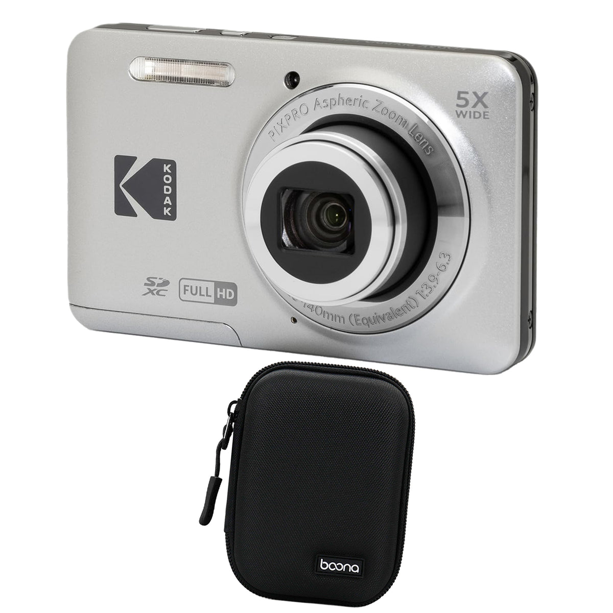 KODAK PIXPRO FZ55 Digital Camera, Silver, Black Carry Case Bundle — image 1