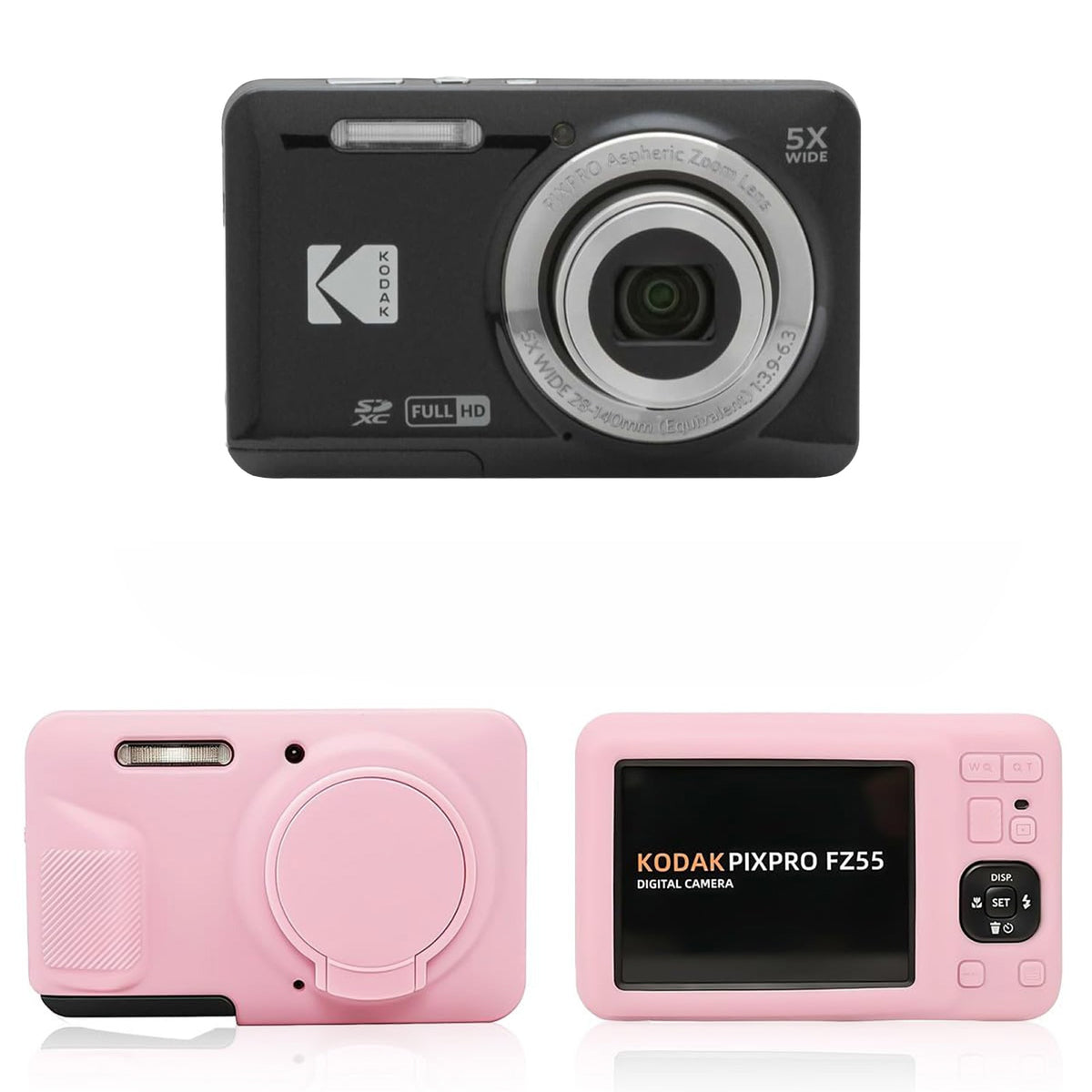 KODAK PIXPRO FZ55 Digital Camera, Black, Pink Silicone Case Bundle — image 1