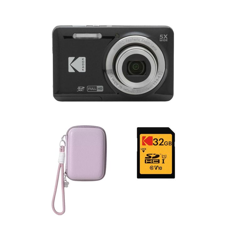 KODAK PIXPRO FZ55 Digital Camera, Black, Lilac Strap Carry Case, 32GB SD Card Bundle - image 1