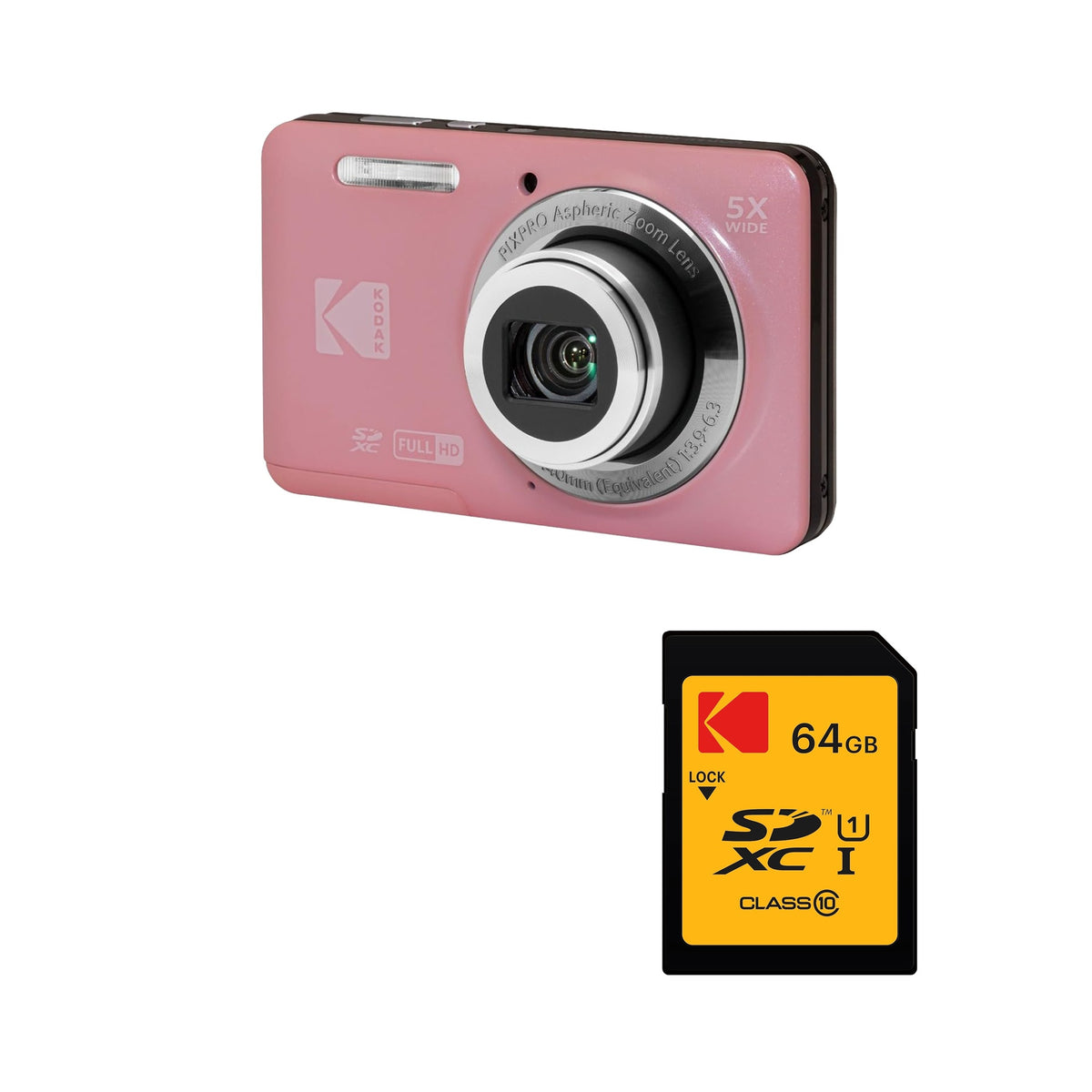KODAK PIXPRO FZ55 Digital Camera, Pink, 64GB SD Card Bundle — image 1