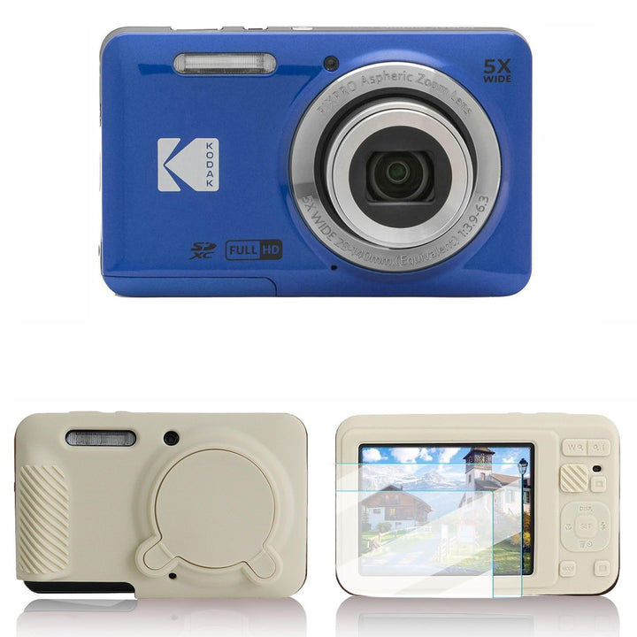 KODAK PIXPRO FZ55 Digital Camera, Blue, Ivory Silicone Case Bundle