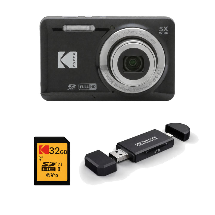 KODAK PIXPRO FZ55 Digital Camera, Black, 32GB SD Card, 3-in-1 Card Reader Bundle - image 1