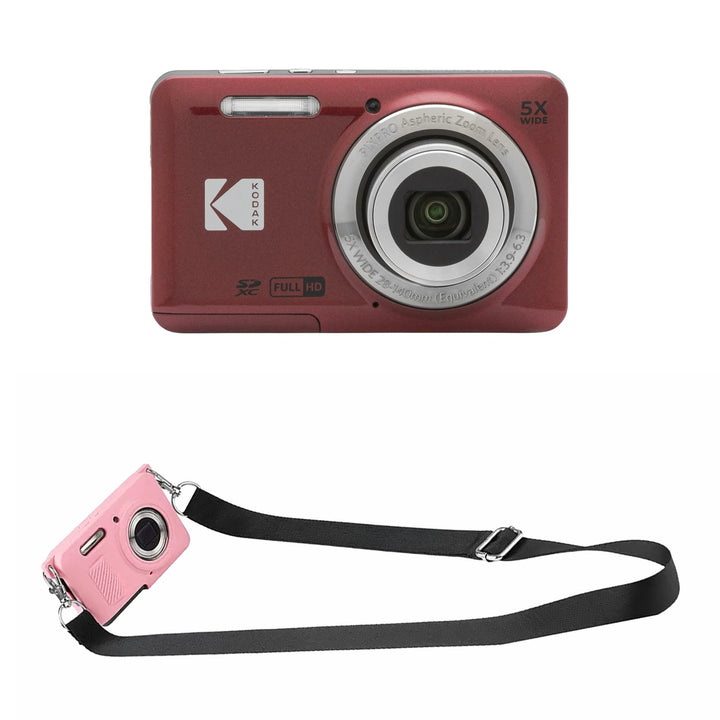 KODAK PIXPRO FZ55 Digital Camera, Red, Pink Strap Silicone Case Bundle